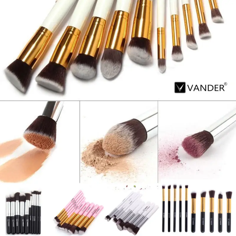Vander (10 шт./компл.) Профессиональные синтетические кисти для макияжа волос наборы