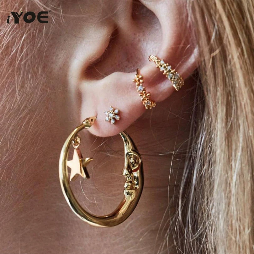 IYOE 4pcs/Lot Gold Color Vintage Punk Drop Earrings For Women C Moon Star Round Circle Flower Crystal Earring Personality Gift
IYOE 4pcs/Lot Gold Color Vintage Punk Drop Earrings For Women C Moon Star Round Circle Flower Crystal Earring Personality Gift