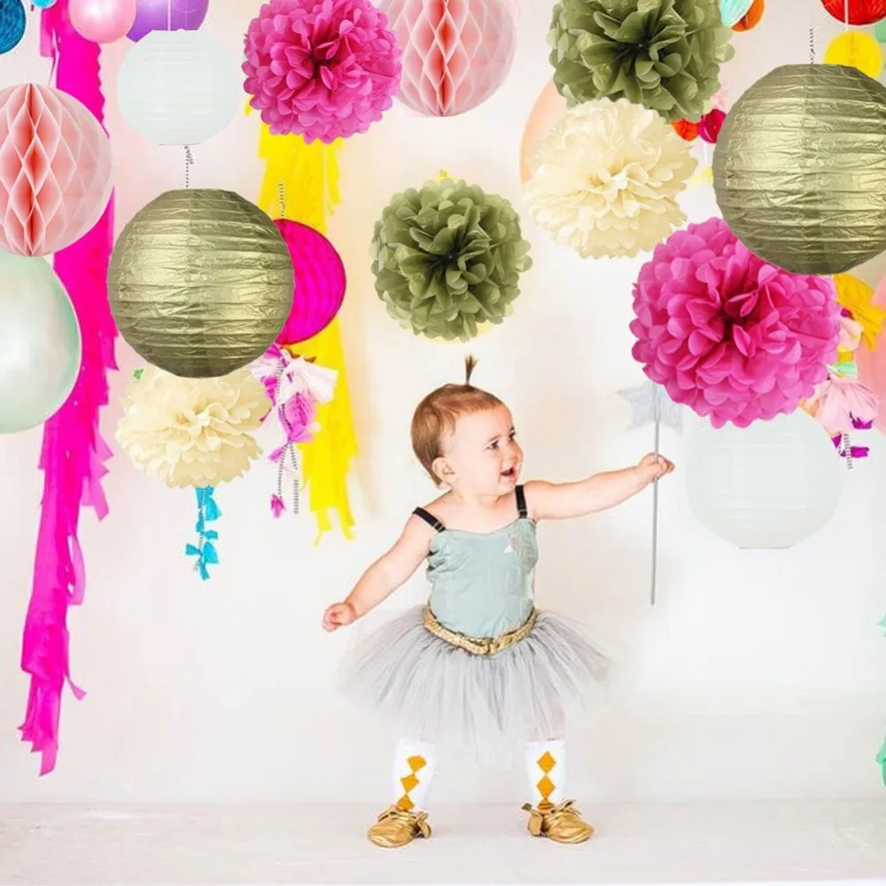 

14 pcs Party Decoration Set Party Supplies Tissue Pom Poms/Lanterns/Honeycomb Balls for Birthday Baby Shower Weddings Decor