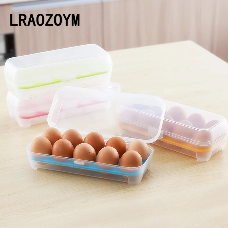 

LRAOZOYM 1pcs Random Color 10 Grids Egg Tray Box Refrigerator Crisper Portable Picnic PP Kitchen Storage