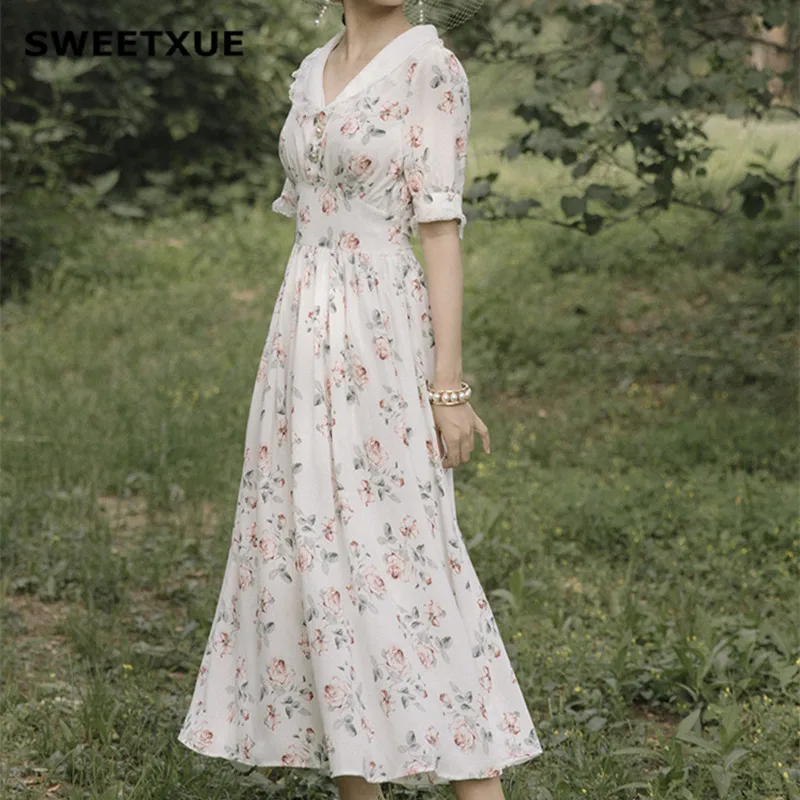 SWEETXUE Vintage Sweet Dress 2019 New Summer Women Rose Print Chiffon Lace Stitching Female Half Sleeve Fashion Long Dresses
SWEETXUE Vintage Sweet Dress 2019 New Summer Women Rose Print Chiffon Lace Stitching Female Half Sleeve Fashion Long Dresses