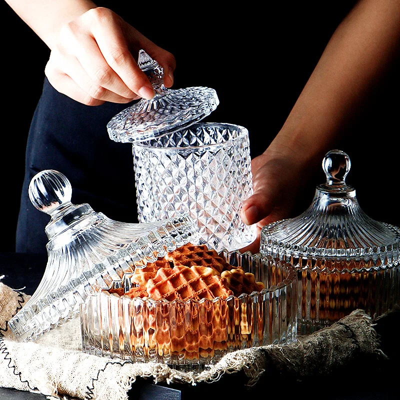 European Crystal Glass Storage Jar Candy Bowl with Cover Sugar Cans Diamond Candy Box Jewelry Storage Jar Kitchen Storage Jar
European Crystal Glass Storage Jar Candy Bowl with Cover Sugar Cans Diamond Candy Box Jewelry Storage Jar Kitchen Storage Jar