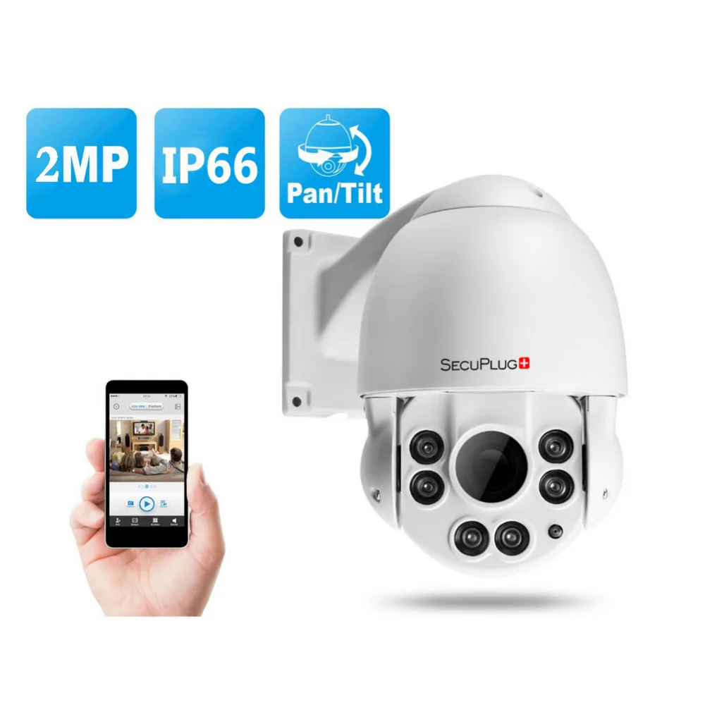 Secuplug + PTZ IP Камера ONVIF 1080 P Full HD 2mp высокое Скорость купол S видеонаблюдения 10X зум ИК