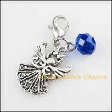 10Pcs Tibetan Silver Angel Charms Pendants Blue Crystal Beads Lobster Clasp 10Pcs Tibetan Silver Angel Charms Pendants Blue Crystal Beads Lobster Clasp