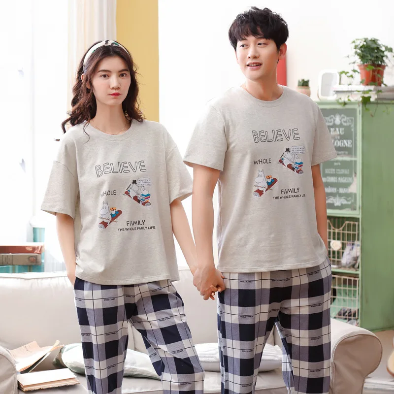Women and men summer new Korean cotton couple short sleeve trousers comfortable thin print casual two piece pajama sets pajamas
Women and men summer new Korean cotton couple short sleeve trousers comfortable thin print casual two piece pajama sets pajamas
