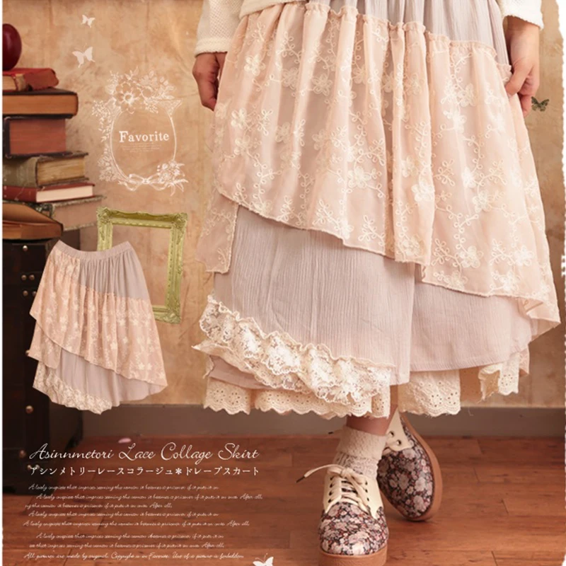 Mori Girl Sweet Floral Lace Ruffle Skirt Women Kawaii Lace Layered Midi Skirt Embroidery Spring Autumn Princess Skirts C066
Mori Girl Sweet Floral Lace Ruffle Skirt Women Kawaii Lace Layered Midi Skirt Embroidery Spring Autumn Princess Skirts C066