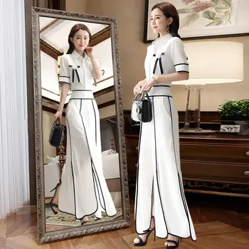 Summer women's wide-legged suit Pant Suits 2 Piece Sets Chiffon Shirt & Wide leg pants Trousers Suit for Women Set Female Spring
Summer women's wide-legged suit Pant Suits 2 Piece Sets Chiffon Shirt & Wide leg pants Trousers Suit for Women Set Female Spring