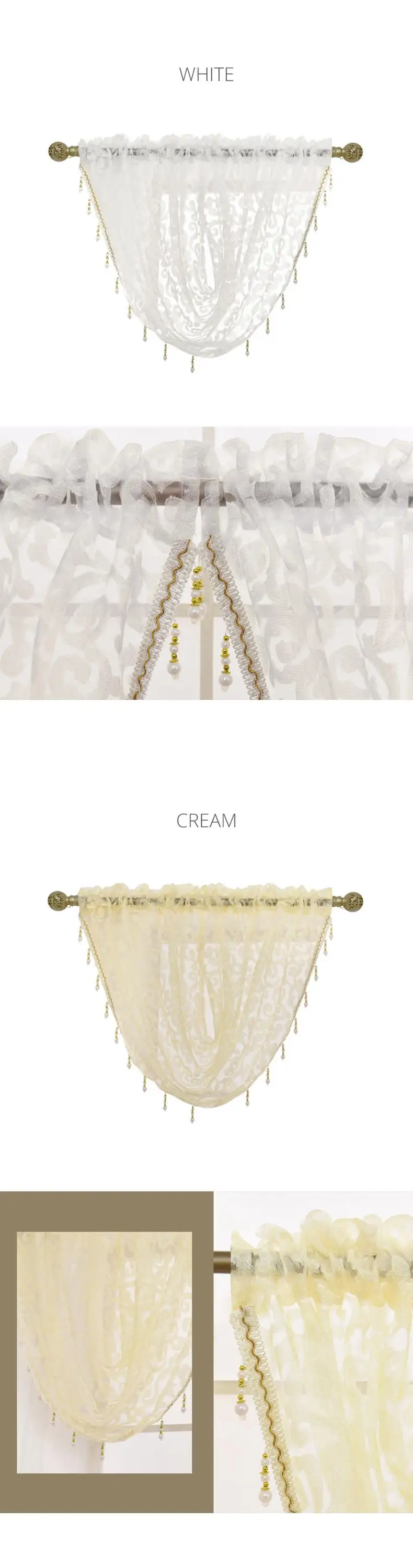 NAPEARL Transparent Sheer Waterful Valance for Living Room Window Curtains Home Beads Decoration Elegant Rod Pocket Short Drapes
