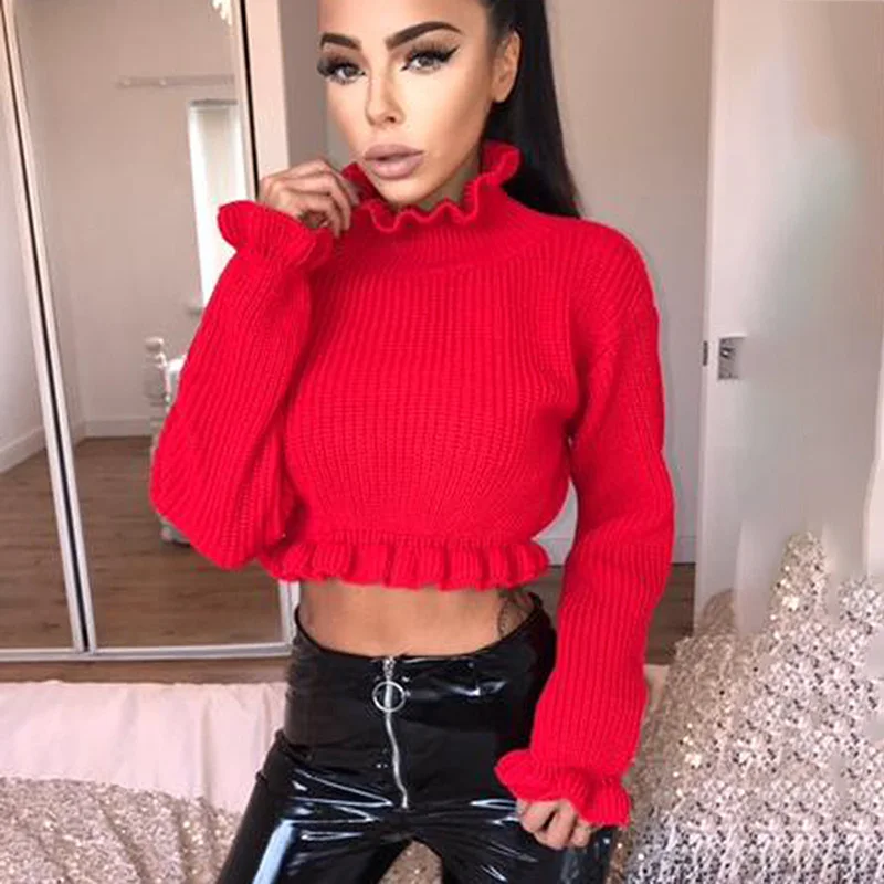 Women's Ruffles Turtleneck Crop Sweaters 2019 Autumn Winter Knitted Ribbed Clothing Fashion Sexy Cropped Sweater Pullover Female
Women's Ruffles Turtleneck Crop Sweaters 2019 Autumn Winter Knitted Ribbed Clothing Fashion Sexy Cropped Sweater Pullover Female