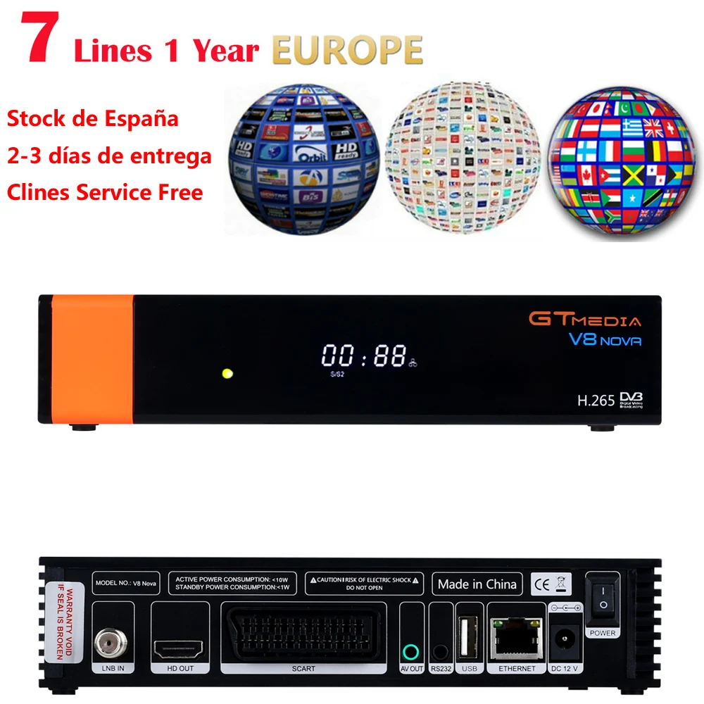 GTmedia V8 NOVA Same as Freesat V8 V9 Super DVB S2 Satellite TV Receiver Receptor Decoder + 1 Year 7 lines European Cccam lines
GTmedia V8 NOVA Same as Freesat V8 V9 Super DVB S2 Satellite TV Receiver Receptor Decoder + 1 Year 7 lines European Cccam lines