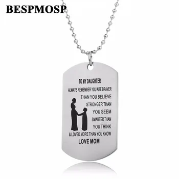 

Bespmosp 12PC/Lot Mom Mother Daughter Love Family Pendant Necklace Stainless Steel Braver Stronger Smarter Women Dog Tag Jewelry