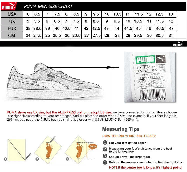 Puma Medium Size Chart