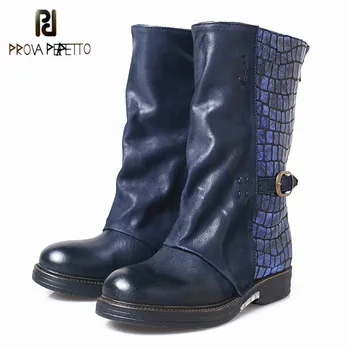 Prova Perfetto British Retro Style Round Toe Low Heel Women Mid Short Boots Genuine Leather Buckle Zipper Deep Blue Knight Boot
Prova Perfetto British Retro Style Round Toe Low Heel Women Mid Short Boots Genuine Leather Buckle Zipper Deep Blue Knight Boot