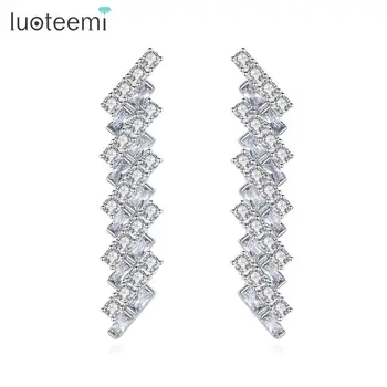 

LUOTEEMI Stylish Long Geometric Stud Earrings for Women Party Shining AAA Clear Cubic Zircon Fashion Jewelry Brincos Gift