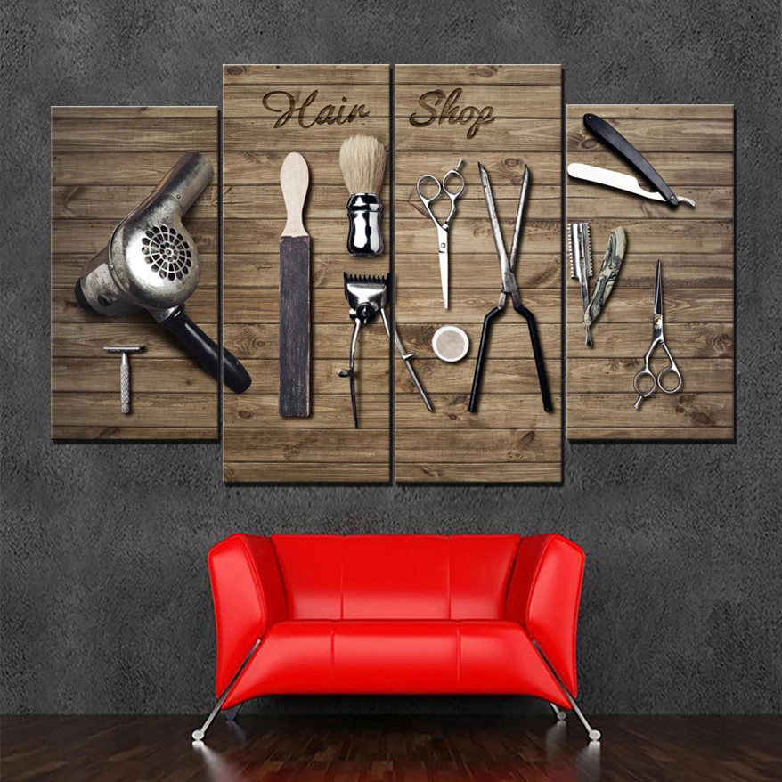 Hair Shop and Tools Frameless Paintings 4pcs (No Frame)Printd on Canvas Arts Modern Home Wall Art HD Print Painting
Hair Shop and Tools Frameless Paintings 4pcs (No Frame)Printd on Canvas Arts Modern Home Wall Art HD Print Painting
