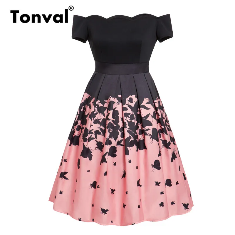 Tonval Scallop Neck Butterfly Print Pleated Pink Women Dress Off Shoulder Party Elegant High Waist Fit and Flare Vintage Dresses
Tonval Scallop Neck Butterfly Print Pleated Pink Women Dress Off Shoulder Party Elegant High Waist Fit and Flare Vintage Dresses
