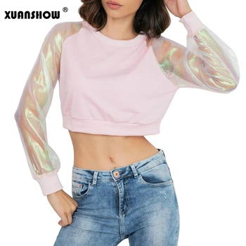 XUANSHOW New Arrival Fashion Sweatshirts For Women Patchwork Mesh Transparent Sleeve Crop Top Pullovers Sweatshirt Bluzy Damskie
XUANSHOW New Arrival Fashion Sweatshirts For Women Patchwork Mesh Transparent Sleeve Crop Top Pullovers Sweatshirt Bluzy Damskie