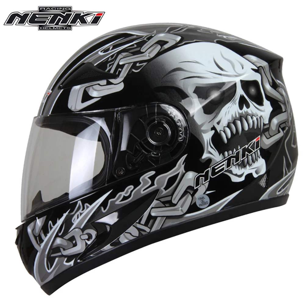 Image NENKI Motorcycle Full Face Helmet Snowmobile ATV Motorbike Street Bike Motor Riding Racing with Clear Lens Shield for Men Women