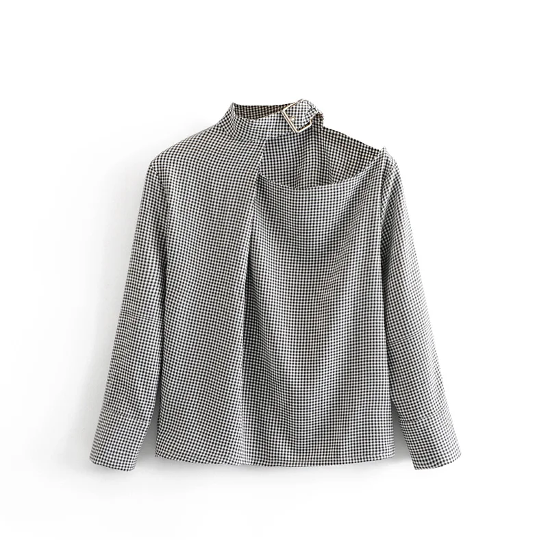 2019 Spring Houndstooth Plaid Halter Blouse Exposed Clavicle Sexy Women Shirts Elegant Long Sleeve Casual Tops Feminine
2019 Spring Houndstooth Plaid Halter Blouse Exposed Clavicle Sexy Women Shirts Elegant Long Sleeve Casual Tops Feminine