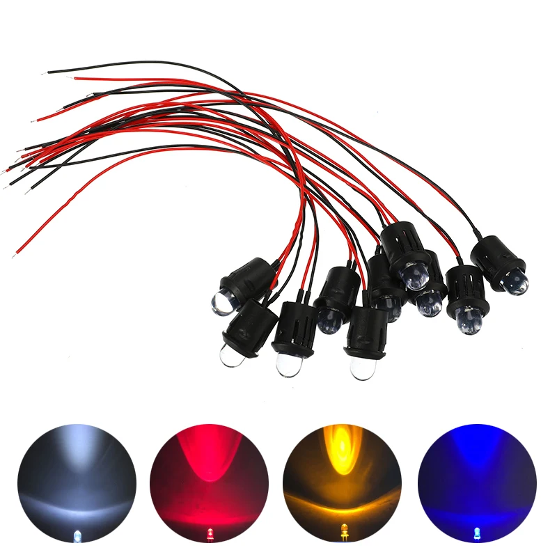 

12V 10mm Pre-Wired Constant LED Light Lamp Flashing 4 Colors Bright Water Clear Emitting LED Diode Bulbs + Plastic Shell 10Pcs