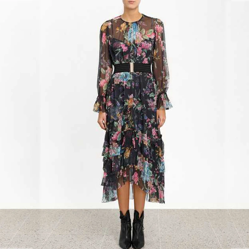 Runway Designer Floral Print Lace Sash Lining Woman Maxi Dress Elegant Puff Sleeve Ruffles High Waist Party Dress Two Piece
Runway Designer Floral Print Lace Sash Lining Woman Maxi Dress Elegant Puff Sleeve Ruffles High Waist Party Dress Two Piece