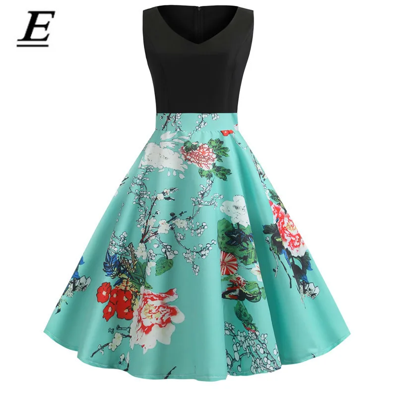 2019 Pin Up Vintage Dresses Summer Print Floral 1950s 60s Elegant Party Dress Patchwork Sleeveless Rockabilly Sexy V-neck Dress
2019 Pin Up Vintage Dresses Summer Print Floral 1950s 60s Elegant Party Dress Patchwork Sleeveless Rockabilly Sexy V-neck Dress