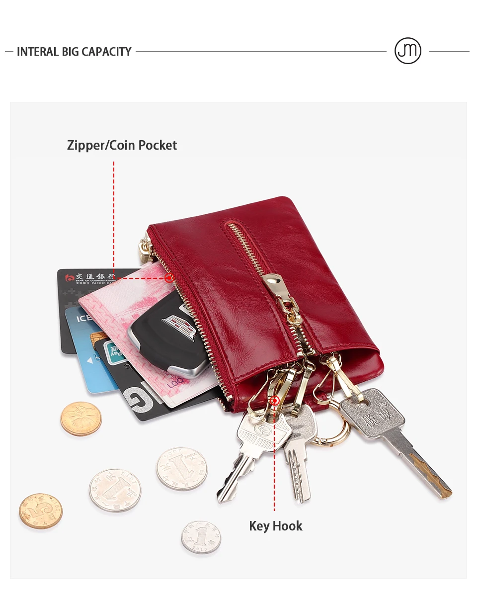 Men Oil Wax Leather Zipper Key Case Car Key Coin Holder 6 Hook Key Wallet