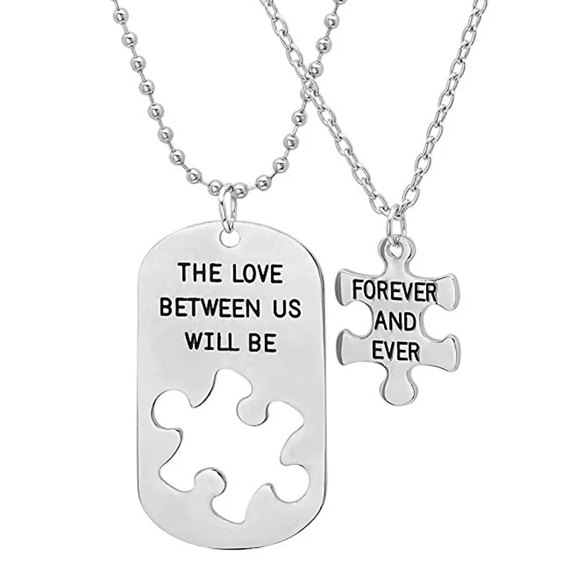 1 Pair The Love Between Us Will Be Forever and Ever Letters Puzzles Couple Necklace Gift For Lovers Boyfriend Girlfriend Jewelry
1 Pair The Love Between Us Will Be Forever and Ever Letters Puzzles Couple Necklace Gift For Lovers Boyfriend Girlfriend Jewelry