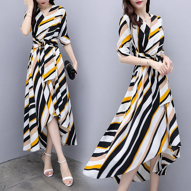 Robes Femmes Plus Size Chiffon Striped Dress Female 2019 Summer New Female Body Slimming High Waist Large Size V-neck Lace Dress
Robes Femmes Plus Size Chiffon Striped Dress Female 2019 Summer New Female Body Slimming High Waist Large Size V-neck Lace Dress