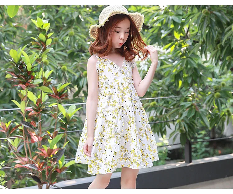 v-neck printed suspender dress baby big girls summer 2018 sundress clothing children kids dresses for girls party wear clothes (13)
