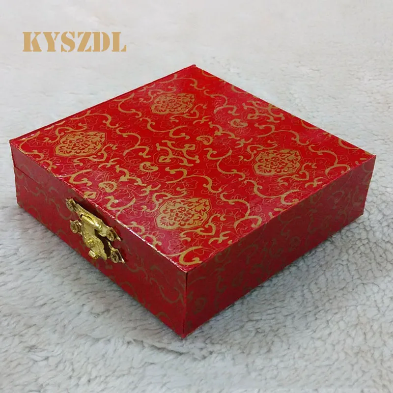 

KYSZDL Exquisite stone Bangles box retro pattern red wood with a lock jewelry gift box