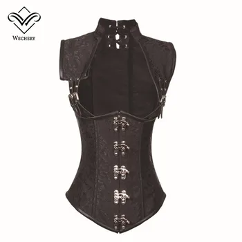 Wechery Black Corset Steampunk Clothing Women Brocade Gothic Full Steel Boned Corsets Underbust Bustier Sexy Vest Corselet S-6XL 
Wechery Black Corset Steampunk Clothing Women Brocade Gothic Full Steel Boned Corsets Underbust Bustier Sexy Vest Corselet S-6XL