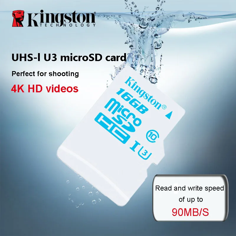 Kingston Цифровой Micro SD Card 16 ГБ MicroSDHC UHS-I U3 Действие карты Class 10 90R/45 Вт Карты памяти microSDXC