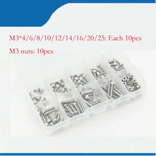 100pcs M3 screw m3 bolts Steel Head Screws Bolts Nuts Hex Socket Head Cap Nuts Assortment Head Bolts Hexagon Socket Screws Kit
100pcs M3 screw m3 bolts Steel Head Screws Bolts Nuts Hex Socket Head Cap Nuts Assortment Head Bolts Hexagon Socket Screws Kit