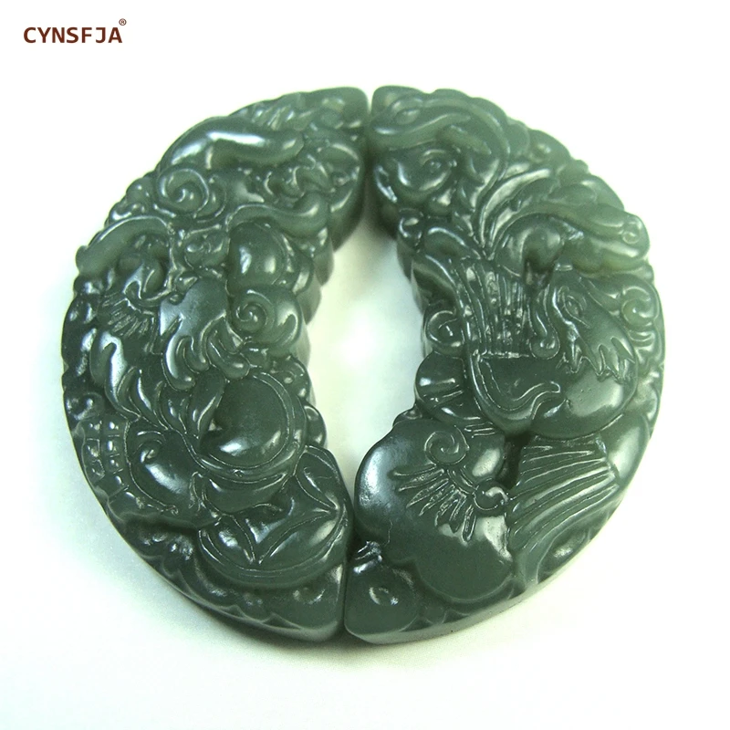 

Certified Natural Chinese Hetian Jade From Xinjiang Nephrite Charms Lucky dragon phoenix Jade Pendant One Pairs Birthday Gifts