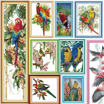 

The Parrot and Flowers DMC Cross Stitch 14CT 11CT DIY Needlework Counted Chinese Cross-stitch Kits For Embroidery a Cross Crafts