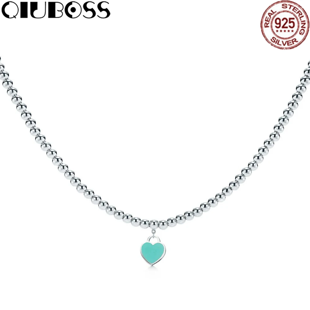 TIFF 100% 925 Sterling Silver Bead Necklace Heart Pendant Silver Necklaces Girls Birthday Gifts Jewelry Wholesale 
TIFF 100% 925 Sterling Silver Bead Necklace Heart Pendant Silver Necklaces Girls Birthday Gifts Jewelry Wholesale