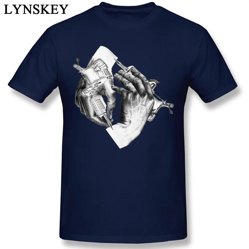 Faddish Normal Tops T Shirt Escher Tattoo Summer/Fall Short Sleeve 100% Cotton O-Neck Male T Shirts Normal Tee Shirts navy ablue