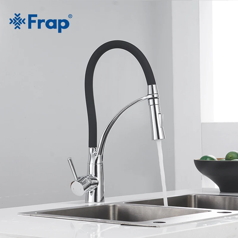 

Frap New Kitchen Faucet Black Chrome Finish Dual Sprayer Nozzle Cold Hot Water Mixer Bathroom Faucet torneira cozinha Y40052