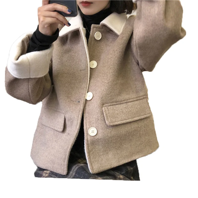 

Осень-зима 2020 Новинка 80% шерстяное пальто женское короткое свободное модное однотонное кашемировое двустороннее шерстяное Смешанное