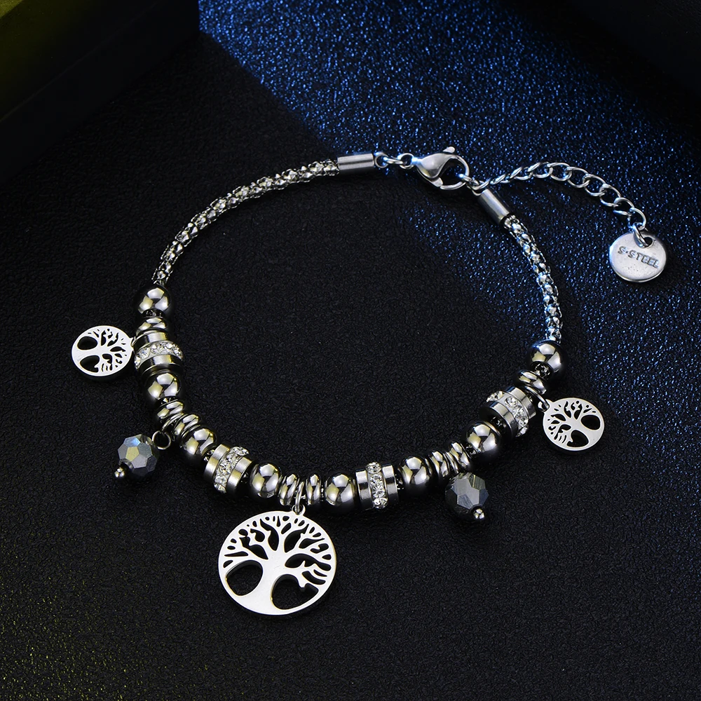 Multi Stainless Steel Beads With Crystal Bracelets Women Fashion Tree Of Life Charms Bracelets Rhinestone Beads Popcorn Jewelry
Multi Stainless Steel Beads With Crystal Bracelets Women Fashion Tree Of Life Charms Bracelets Rhinestone Beads Popcorn Jewelry