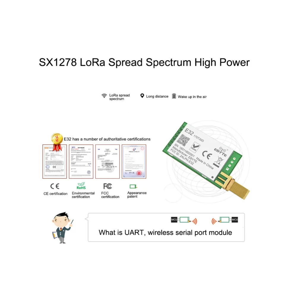E32-170T30D LoRa 30dBm Long Range SX1278 170mhz 1W SMA Antenna vhf Wireless Transceiver Transmitter Receiver rf Module
E32-170T30D LoRa 30dBm Long Range SX1278 170mhz 1W SMA Antenna vhf Wireless Transceiver Transmitter Receiver rf Module
