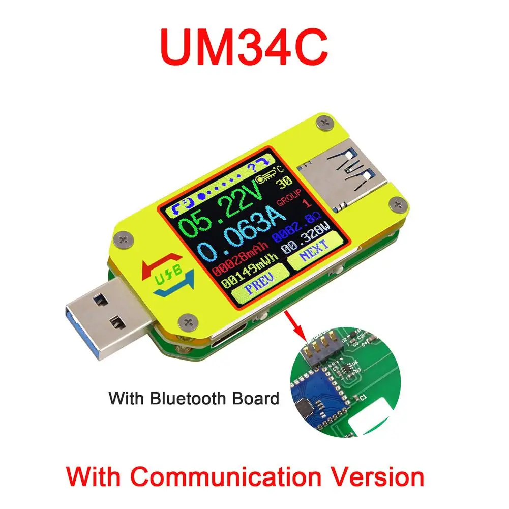 

RD UM34 UM34C for APP USB 3.0 Type-C DC Voltmeter ammeter voltage current meter battery charge measure cable resistance tester