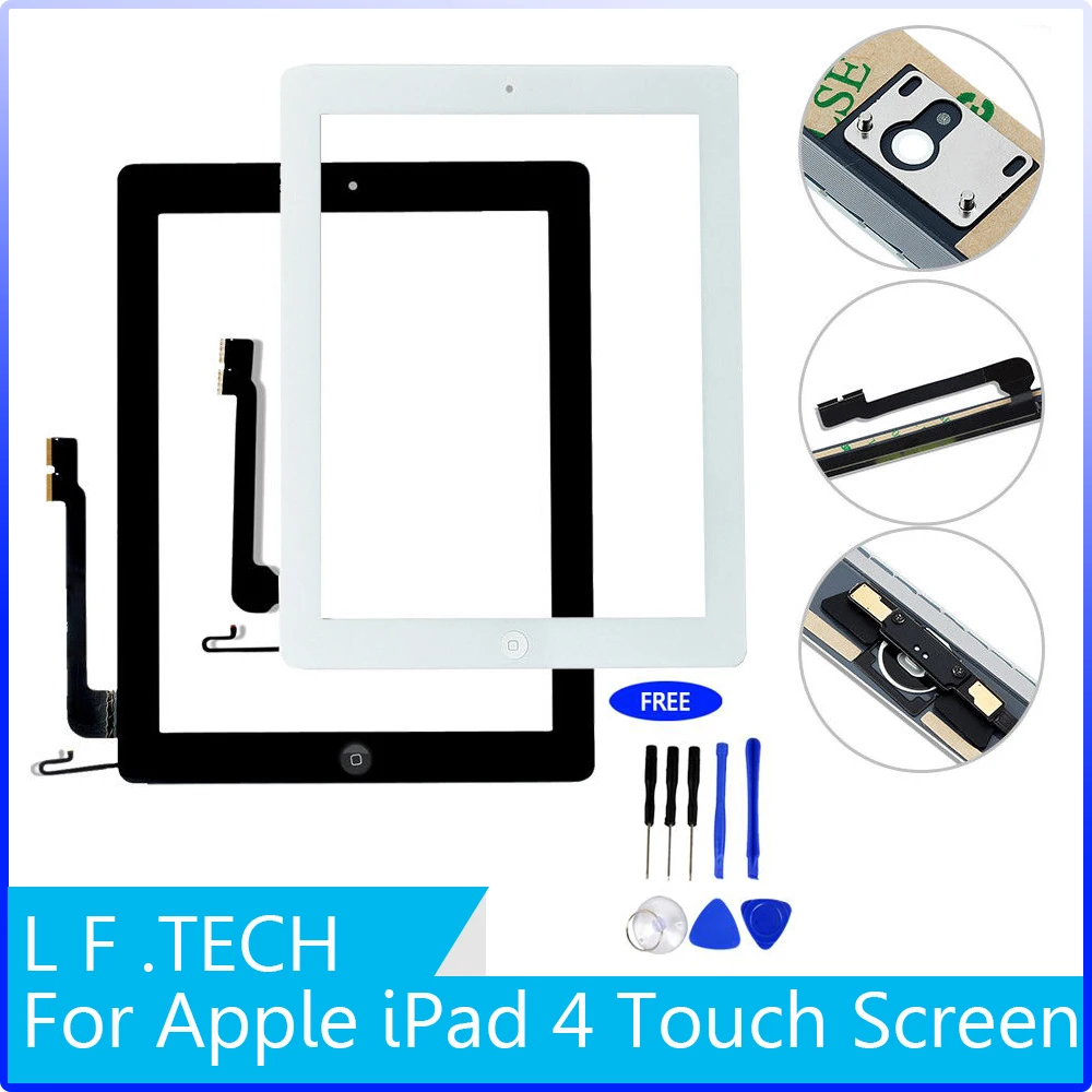 For iPad 4 Touch Screen Digitizer Glass Touch Panel Replacement A1458 A1459 A1460 with Tools Home Button and Adhesive Sticker
For iPad 4 Touch Screen Digitizer Glass Touch Panel Replacement A1458 A1459 A1460 with Tools Home Button and Adhesive Sticker