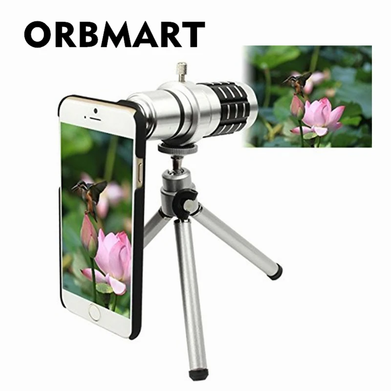 

ORBMART Aluminum 12X Optical Zoom Telescope Camera Lens For iPhone 6 6s 6 Plus 6s Plus With Protective Back Case