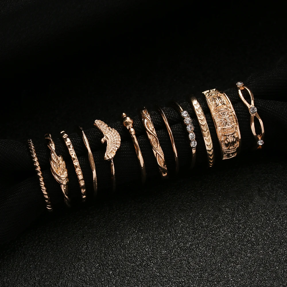 Newest 12Pcs/Set Vintage Gold Finger Ring Set Thin Crystal Rhinestone Band Ring Women Fashion Jewelry
Newest 12Pcs/Set Vintage Gold Finger Ring Set Thin Crystal Rhinestone Band Ring Women Fashion Jewelry