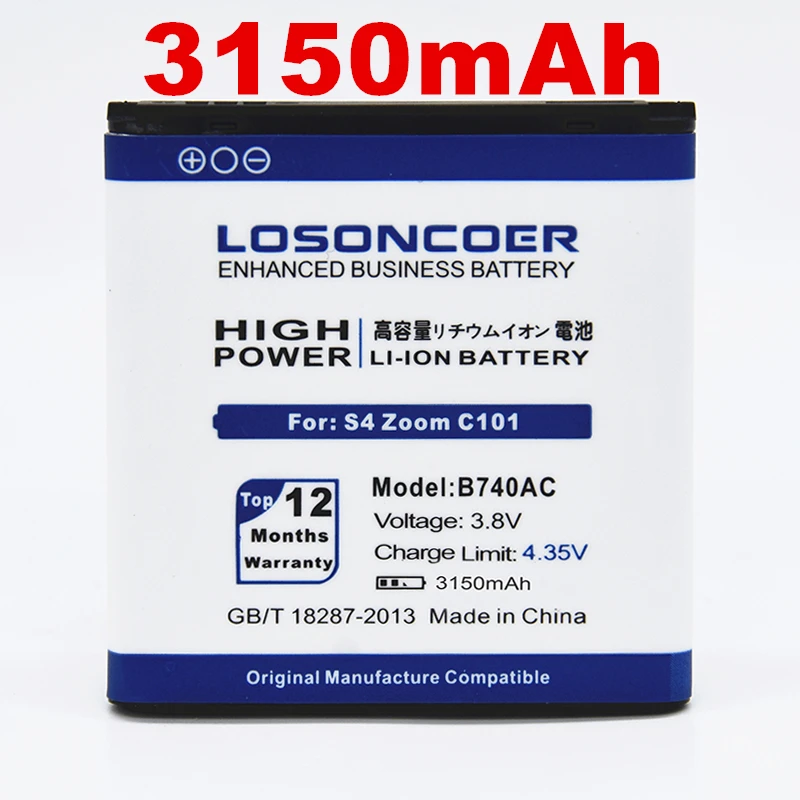 100% Original LOSONCOER 3150mAh B740AC B740AE Battery for Samsung Galaxy S4 Zoom SM-C1010 C105 NX3000 I939D S4zoom C1010
100% Original LOSONCOER 3150mAh B740AC B740AE Battery for Samsung Galaxy S4 Zoom SM-C1010 C105 NX3000 I939D S4zoom C1010