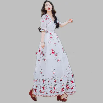 HAMALIEL bohemian Mesh Floral Embroidery Women Maxi Dress Spring Summer White Half Sleeve Gauze Holiday Beach Party Long Dress
HAMALIEL bohemian Mesh Floral Embroidery Women Maxi Dress Spring Summer White Half Sleeve Gauze Holiday Beach Party Long Dress