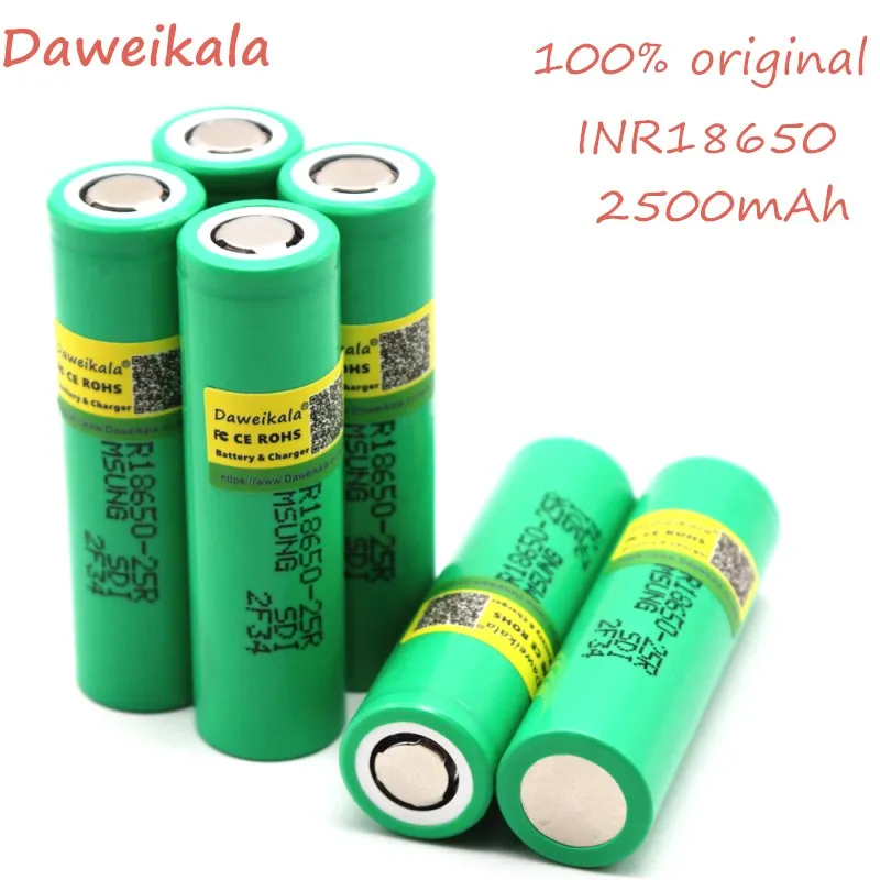 Daweikala 100% Original 18650 2500 mAh Rechargeable battery 3.6V for Samsung INR1865025R 20A discharge electronic cigarette use
Daweikala 100% Original 18650 2500 mAh Rechargeable battery 3.6V for Samsung INR1865025R 20A discharge electronic cigarette use
