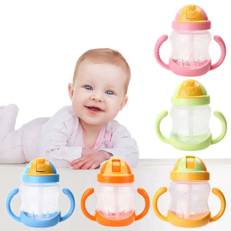 1Pc Double Handle Baby Trainer Cup 280ml Newborn Milk Bottle Straw Type Kids Children Feeding Drinking Water | Мать и ребенок